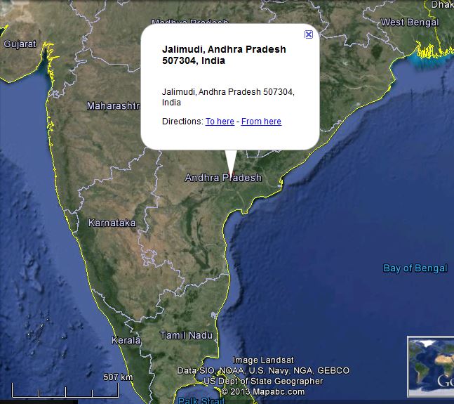 Picture: Map showing location of Jalimudi, Andhra Pradesh, India