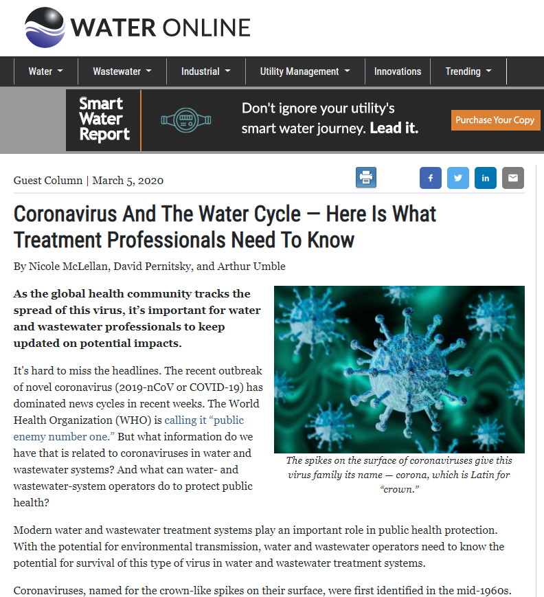 Picture of article in Water Online - Coronavirus And The Water Cycle...