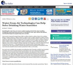 Picture: Screen shot of Water Online Article--Water-from-Air Technologies Can Help Solve Drinking Water Scarcities