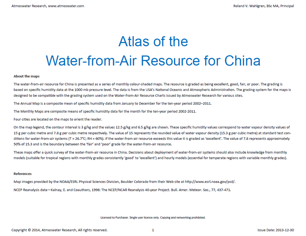 Picture of Cover of the Atlas of the Water-from-Air Resource for China