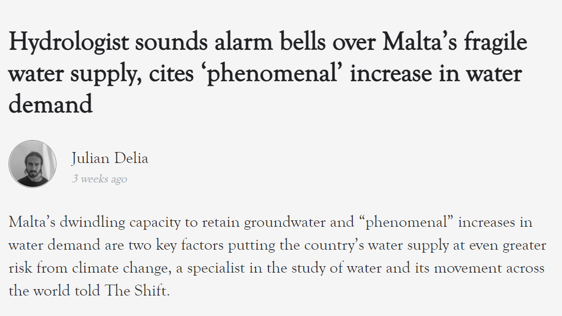 Picture of headline from article about Malta's fragile water supply
