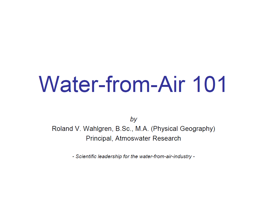 Picture of cover of the Water-from-Air 101 Booklet
